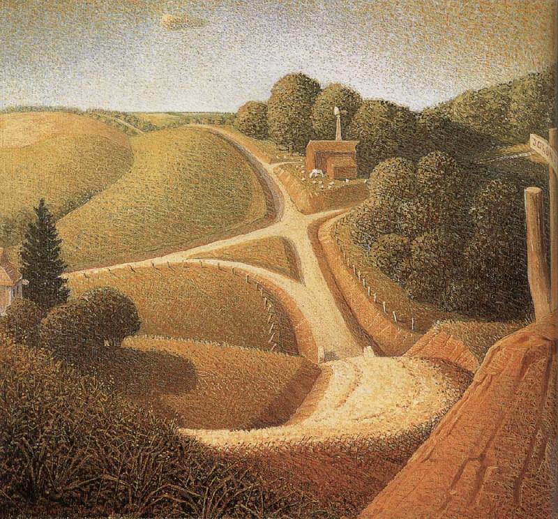 Grant Wood New Road France oil painting art